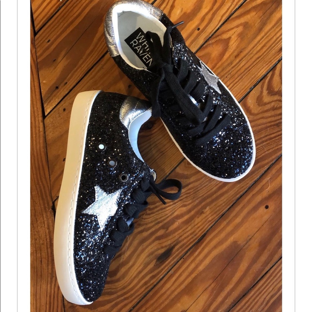 White Raven black sparkle sneakers